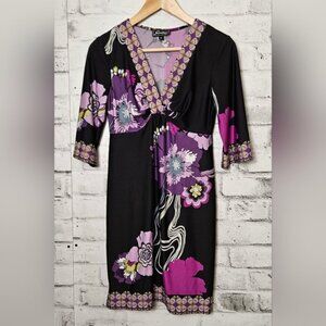 Sweet Y2K Purple Floral V Neck Wrap Dress 6P